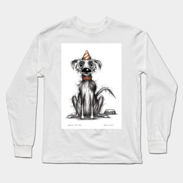 Grumpy the dog Long Sleeve T-Shirt by Keith Mills